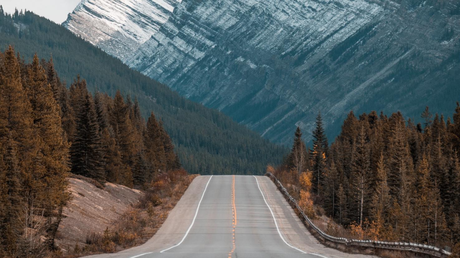 long road with mountains