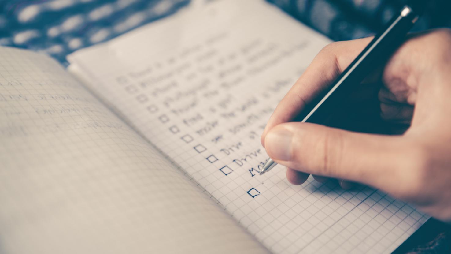 checklist in notebook