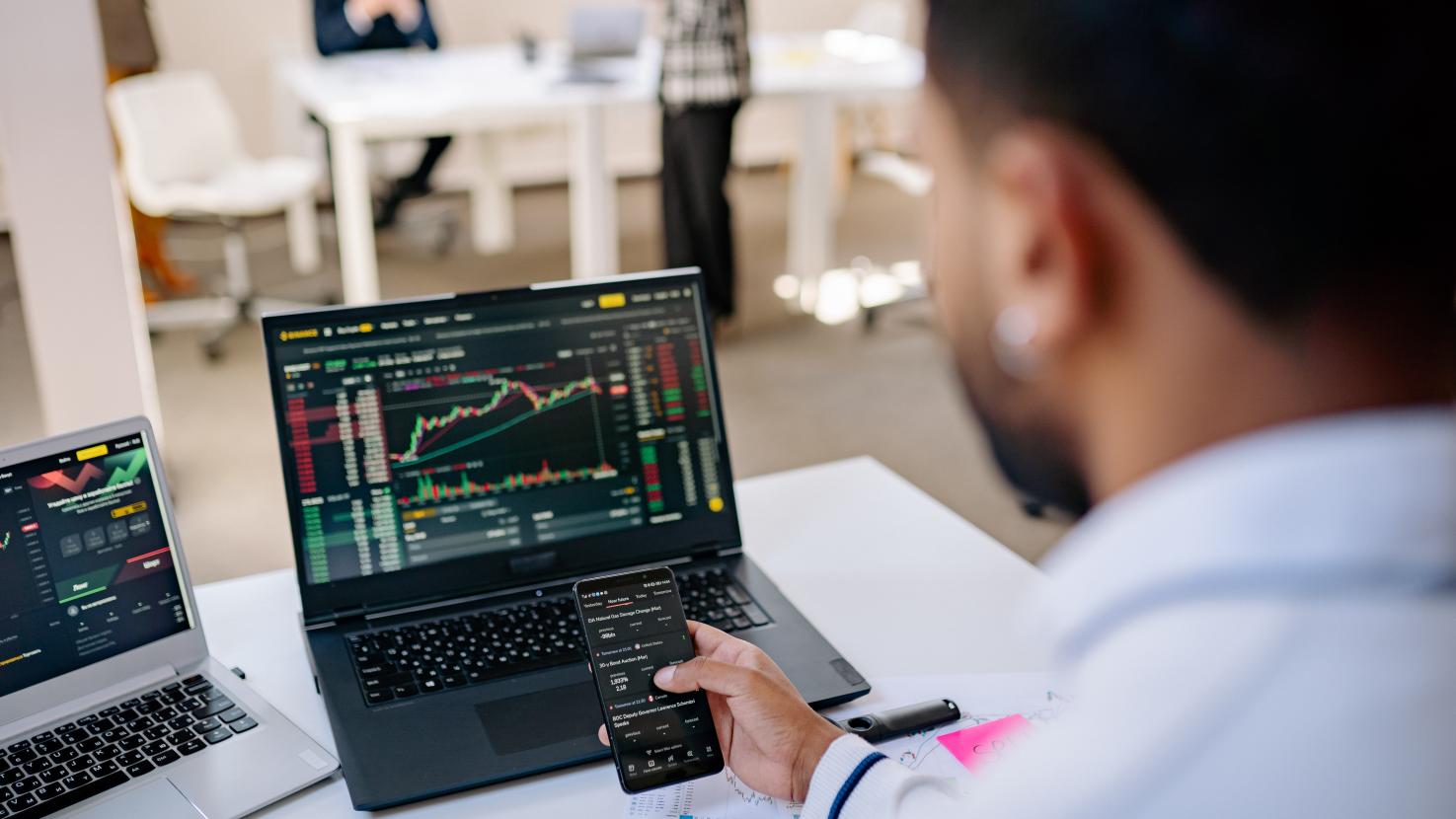 Business person studying trends in their data using AI